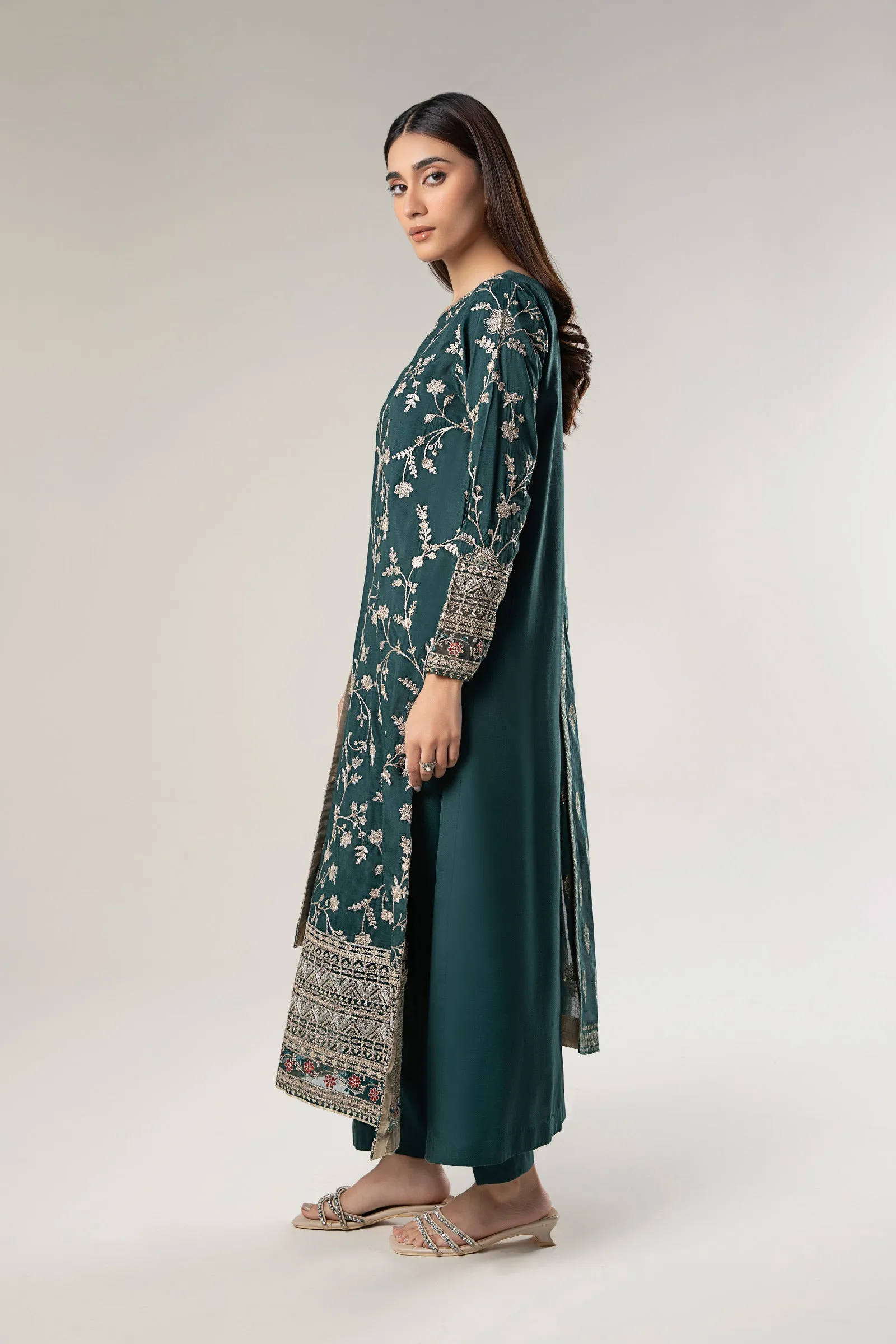 3 Pc Embroidered Raw Silk Suit | MB-WF24-45