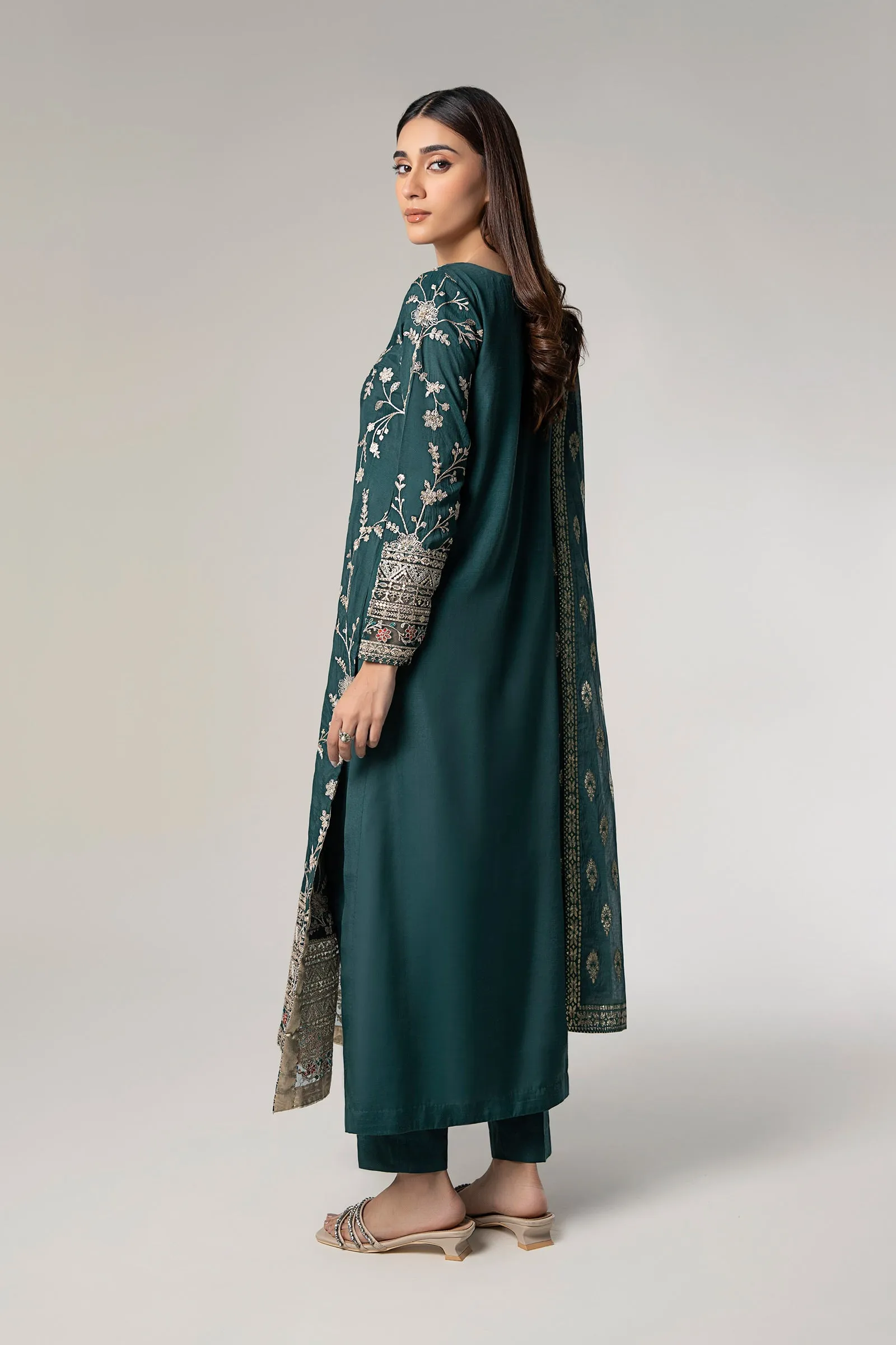 3 Pc Embroidered Raw Silk Suit | MB-WF24-45