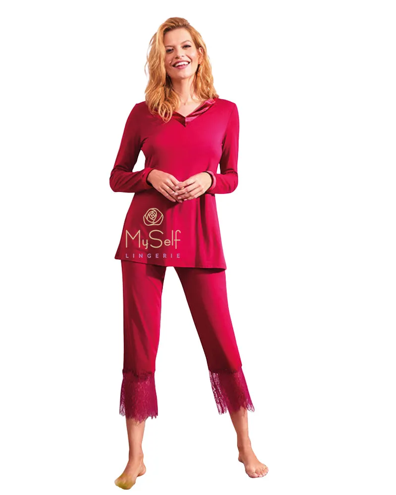 3115 Romance Lace Back Velour Pajamas