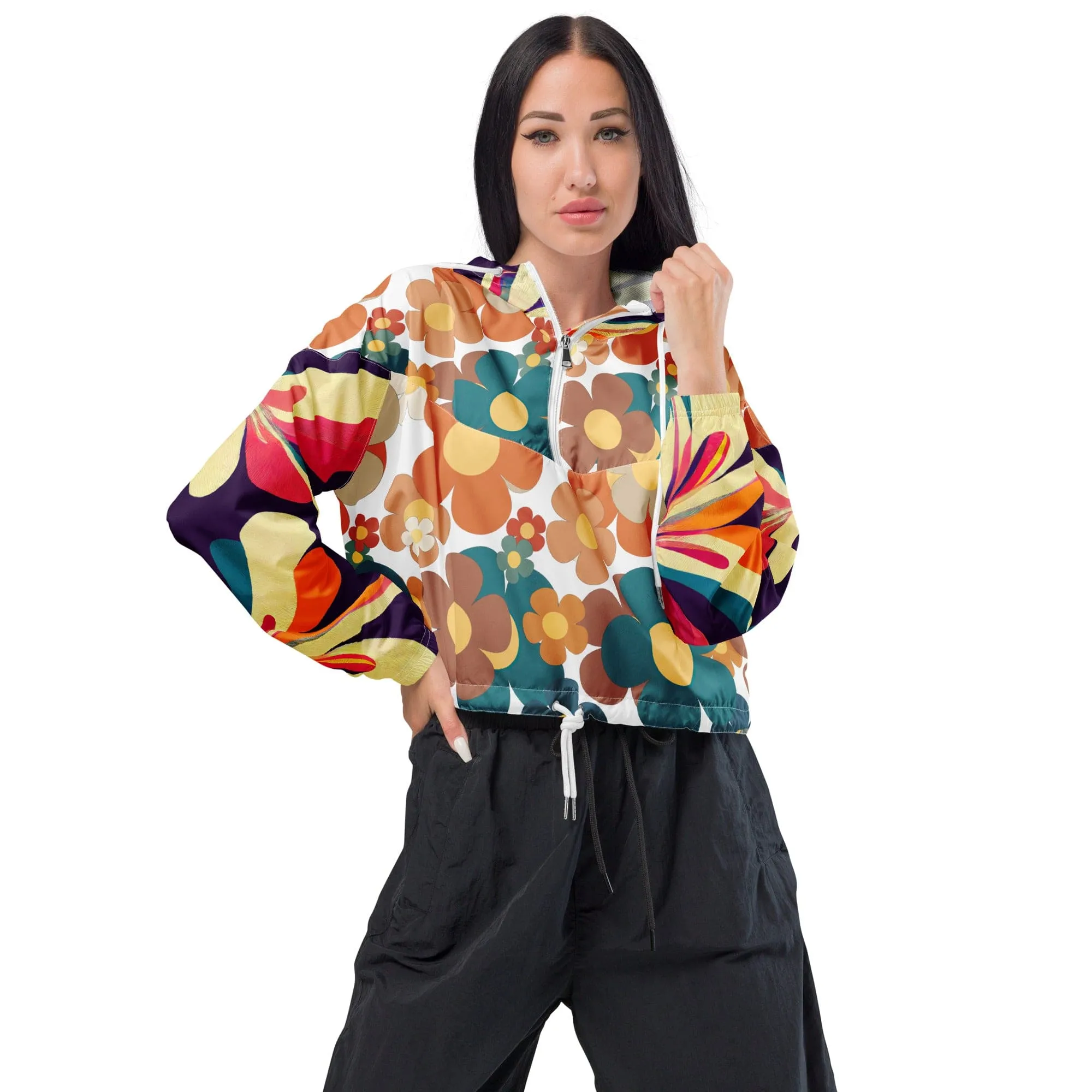 70s Flower Power Retro Women’s cropped windbreaker