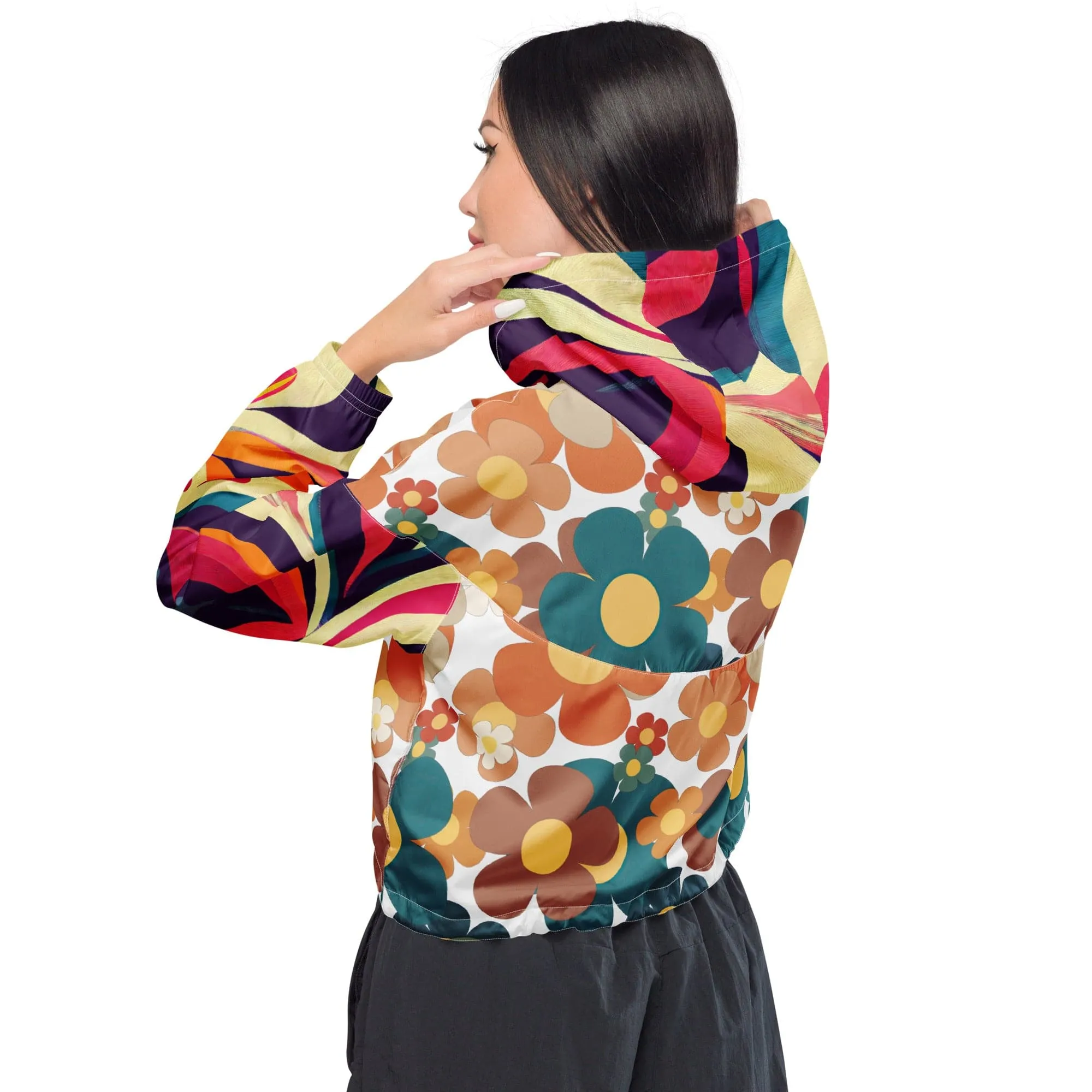 70s Flower Power Retro Women’s cropped windbreaker