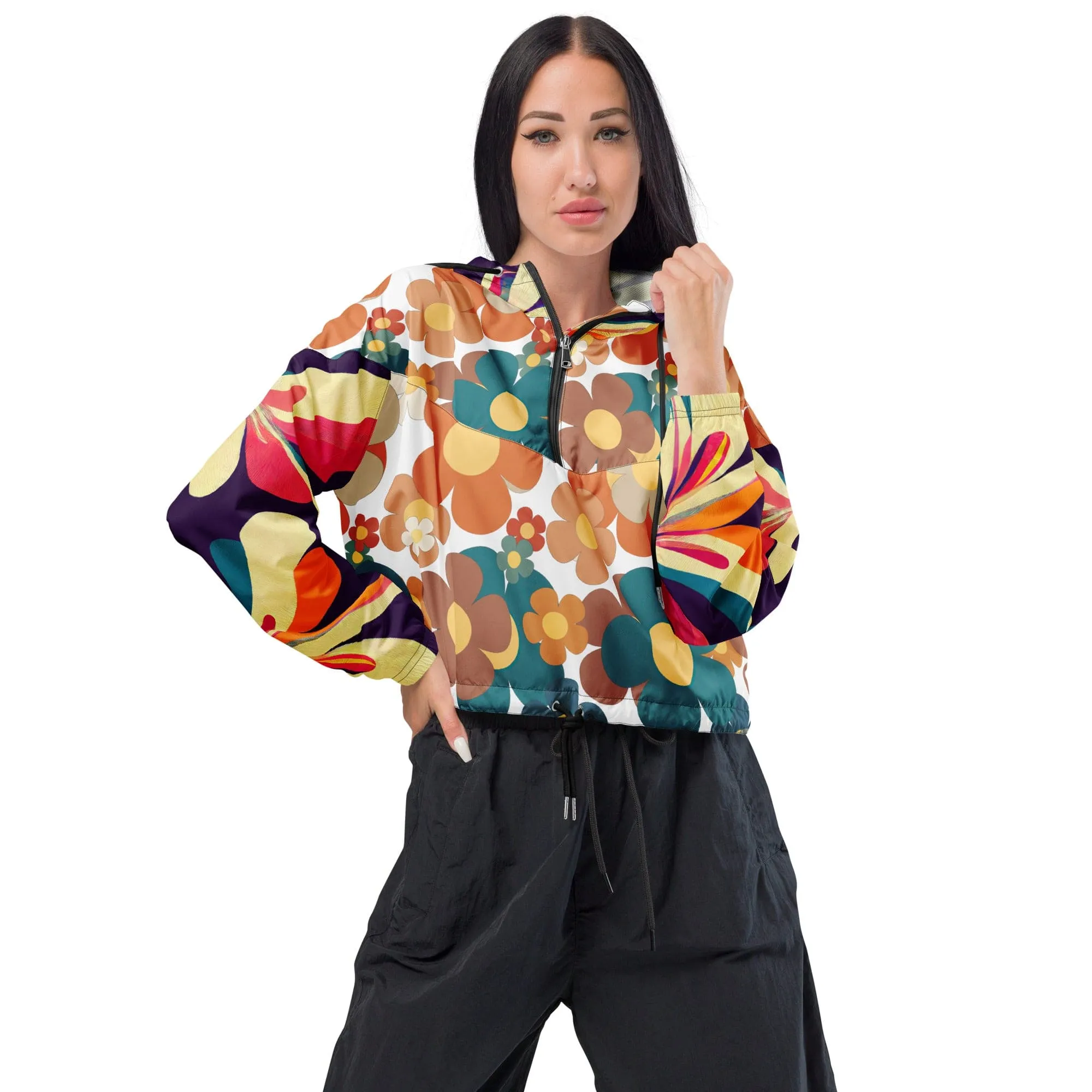 70s Flower Power Retro Women’s cropped windbreaker