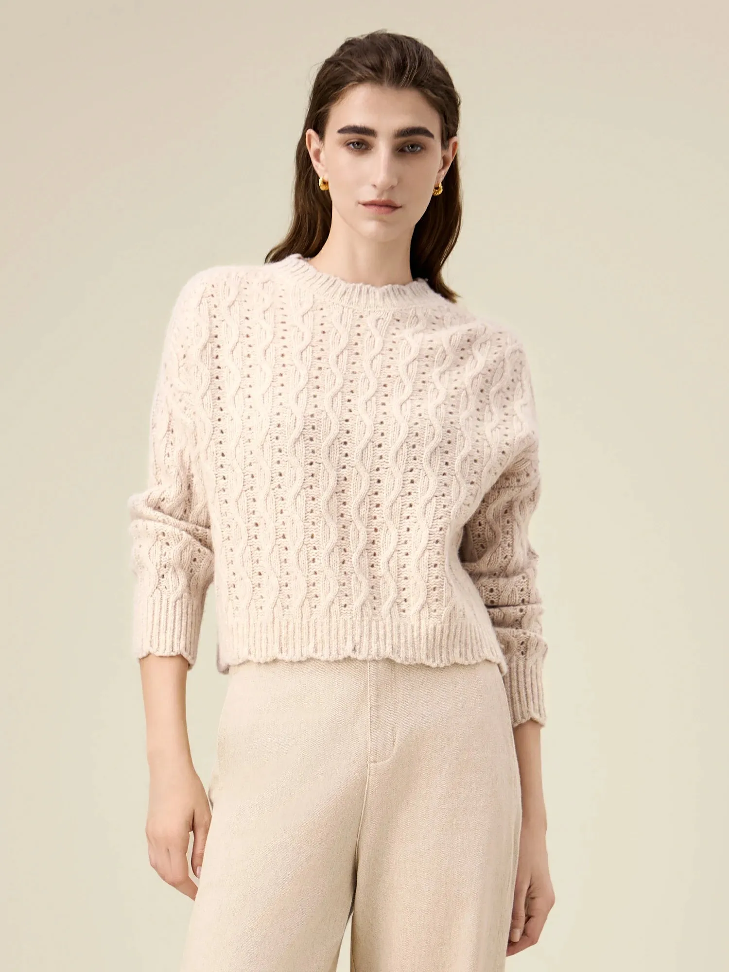 Amoretu Women's Wool Cable Knit Sweater