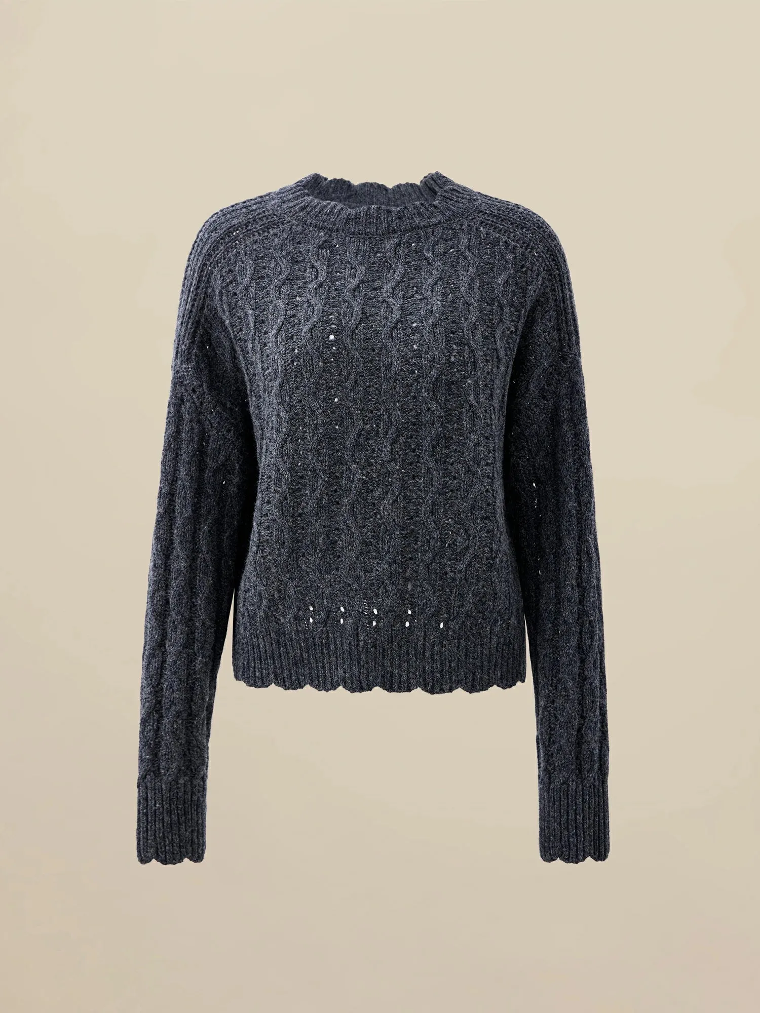 Amoretu Women's Wool Cable Knit Sweater