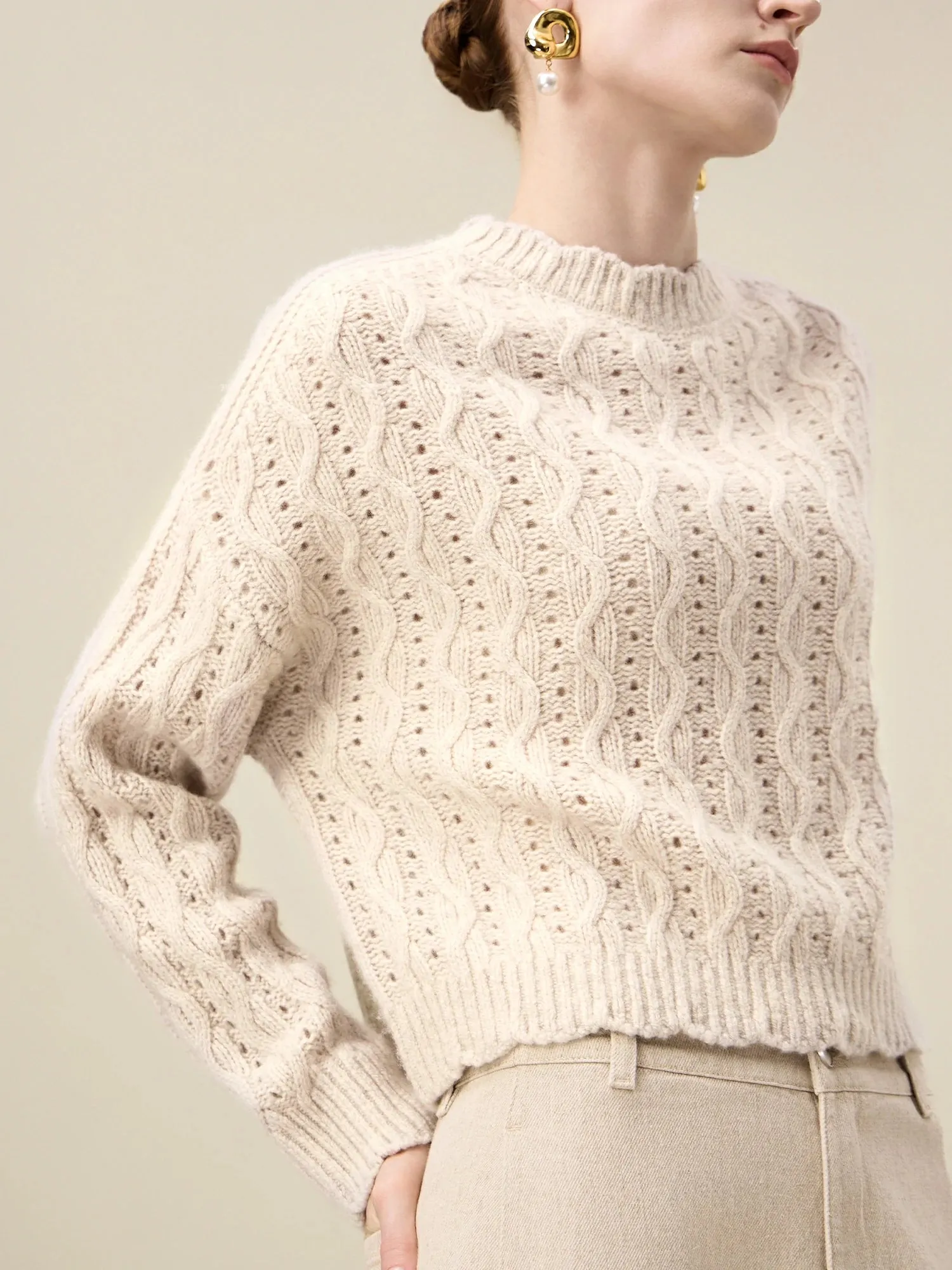 Amoretu Women's Wool Cable Knit Sweater