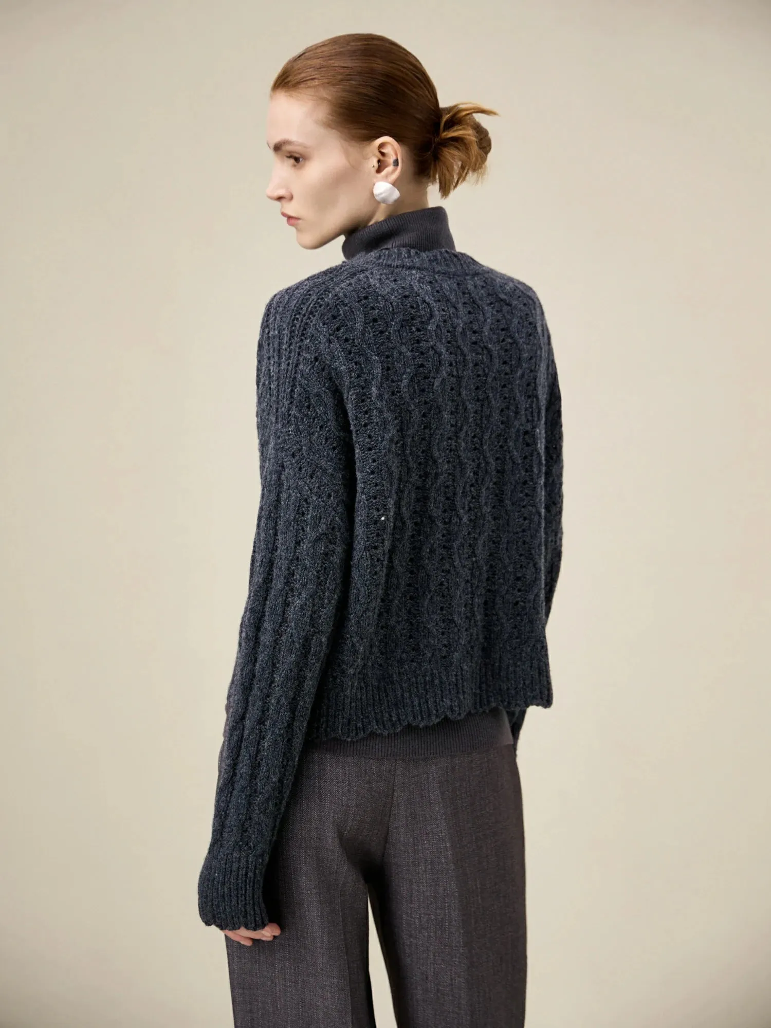 Amoretu Women's Wool Cable Knit Sweater