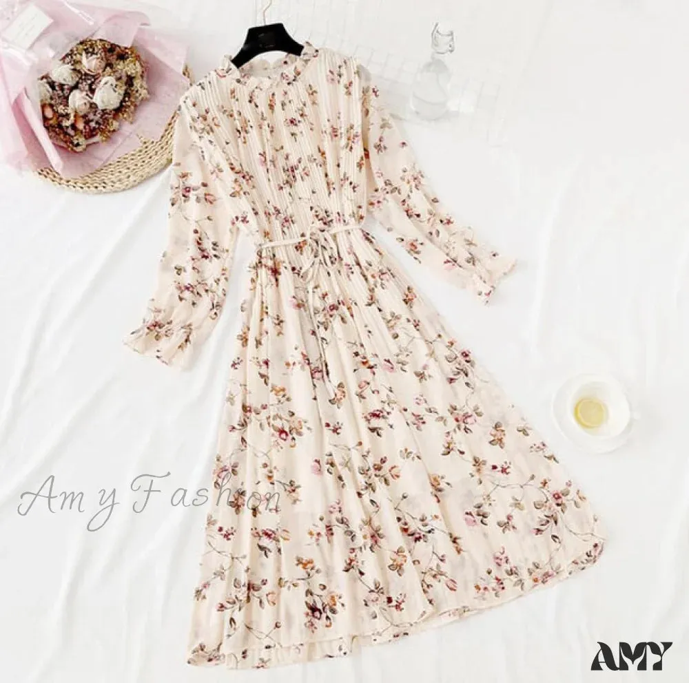 Amy Fashion - Casual Flare Sleeve Office Chiffon Dot Print Dresses