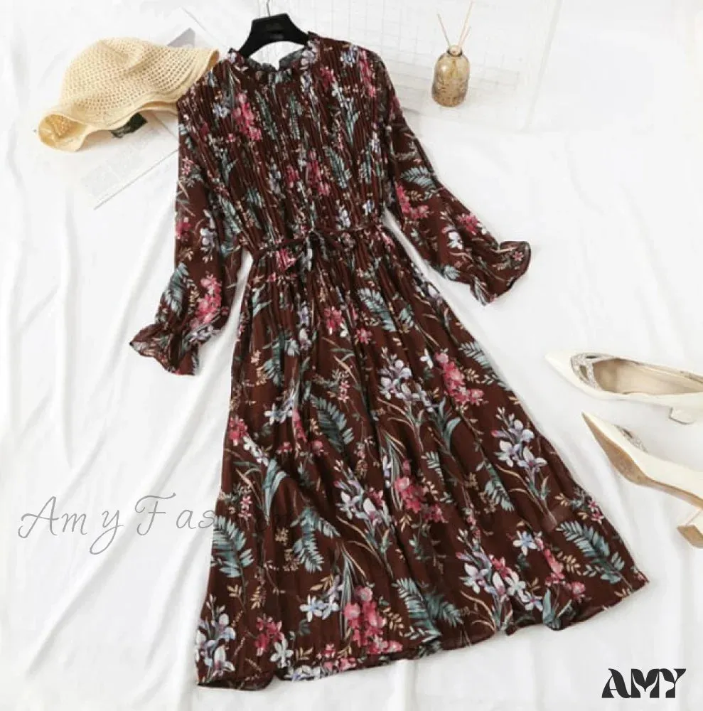 Amy Fashion - Casual Flare Sleeve Office Chiffon Dot Print Dresses