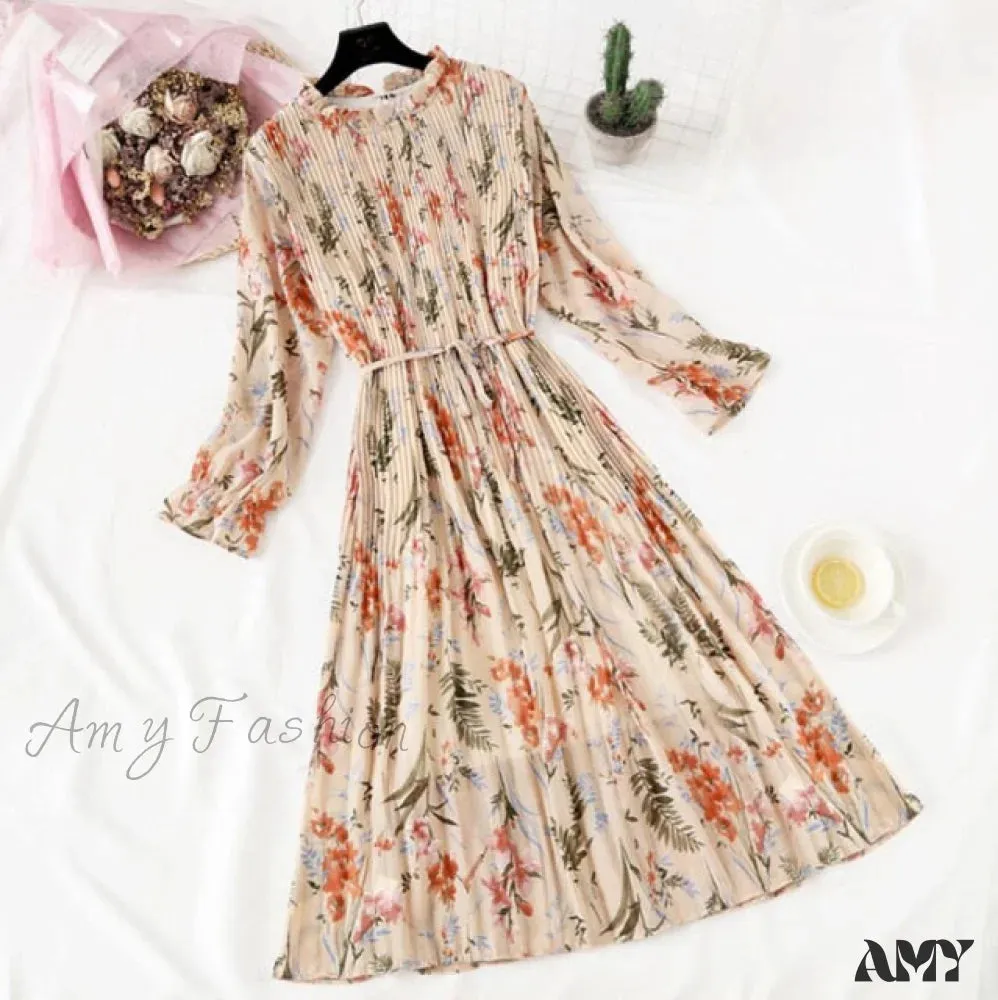 Amy Fashion - Casual Flare Sleeve Office Chiffon Dot Print Dresses