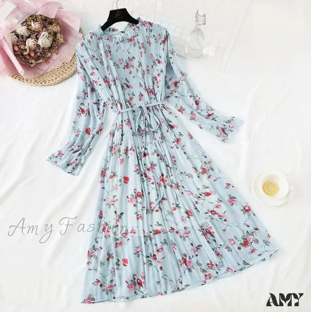 Amy Fashion - Casual Flare Sleeve Office Chiffon Dot Print Dresses