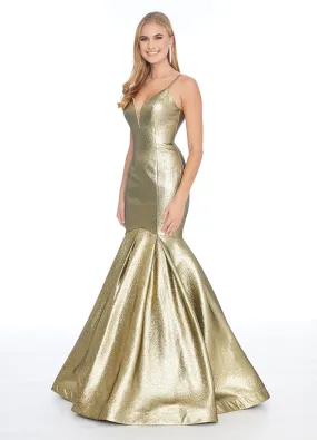 Ashley Lauren 1860 Size 6 Gold Long Fitted metallic mermaid prom dress Pageant Gown