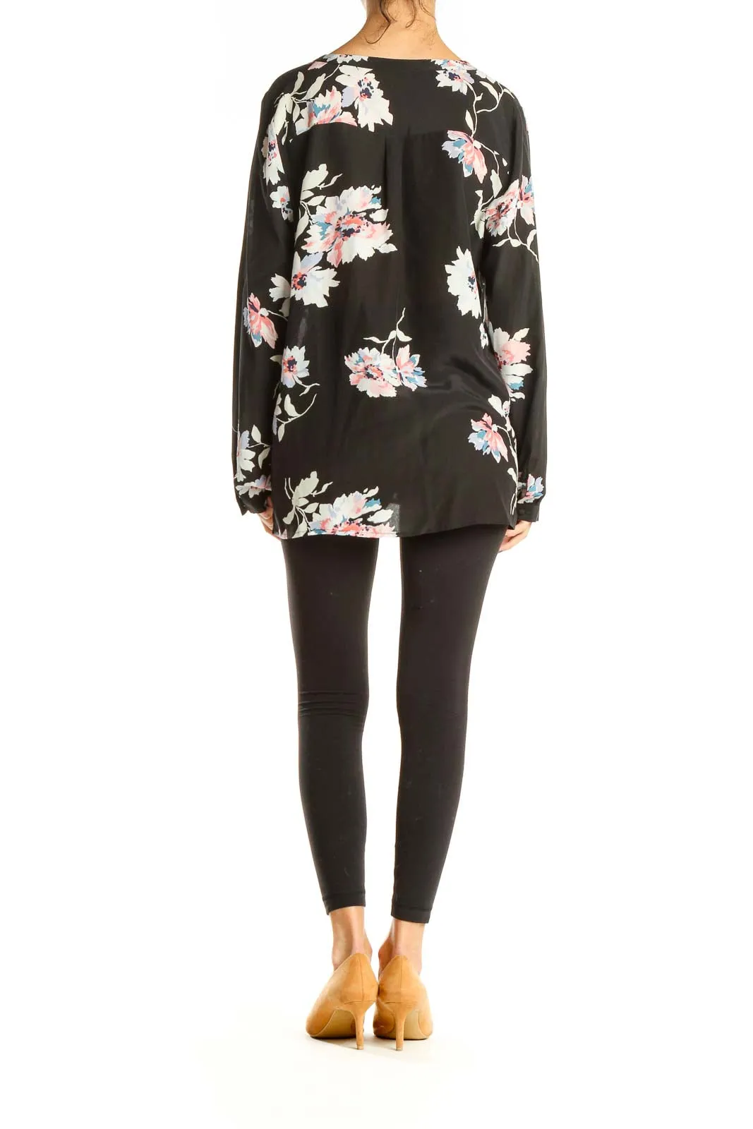 Black Floral Print Brunch Top