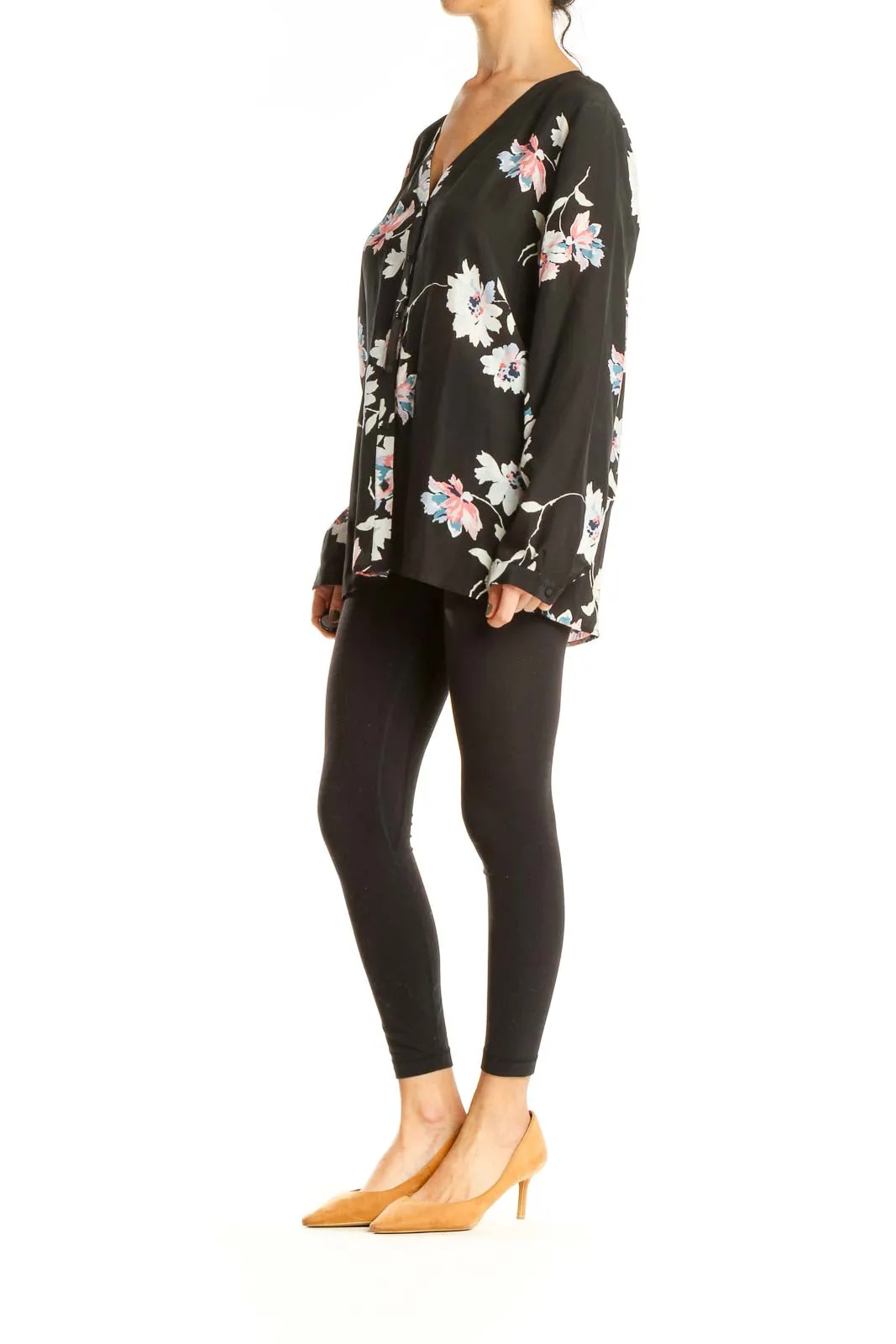 Black Floral Print Brunch Top