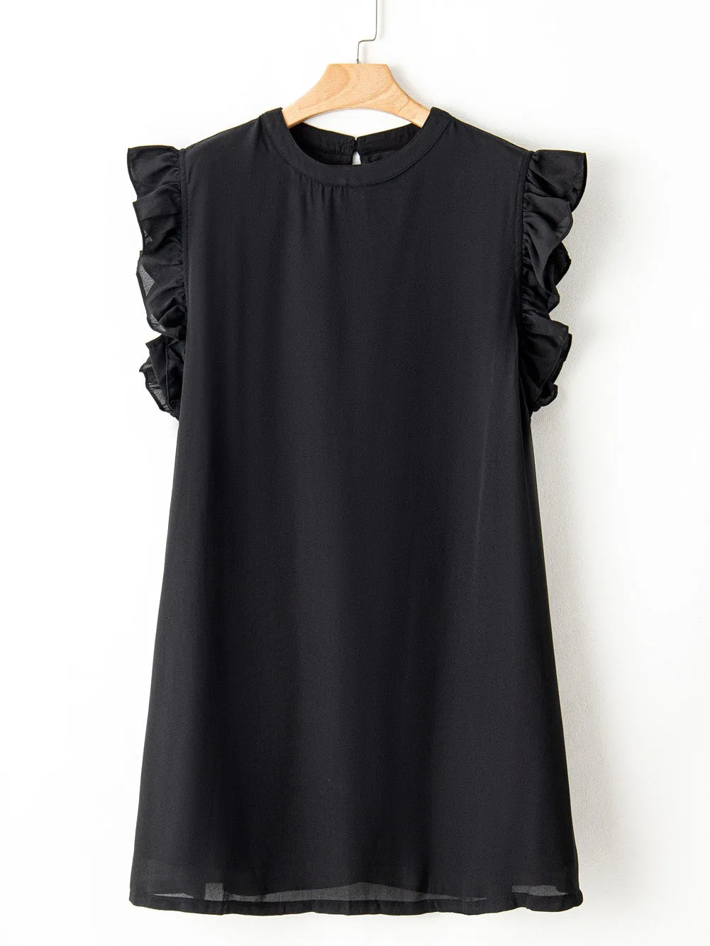 Black Keyhole Back Ruffled Plus Shift Dress