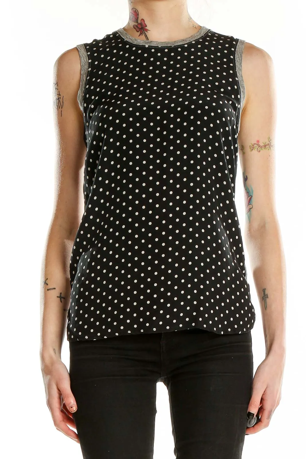 Black Polka Dot Sleeveless Blouse