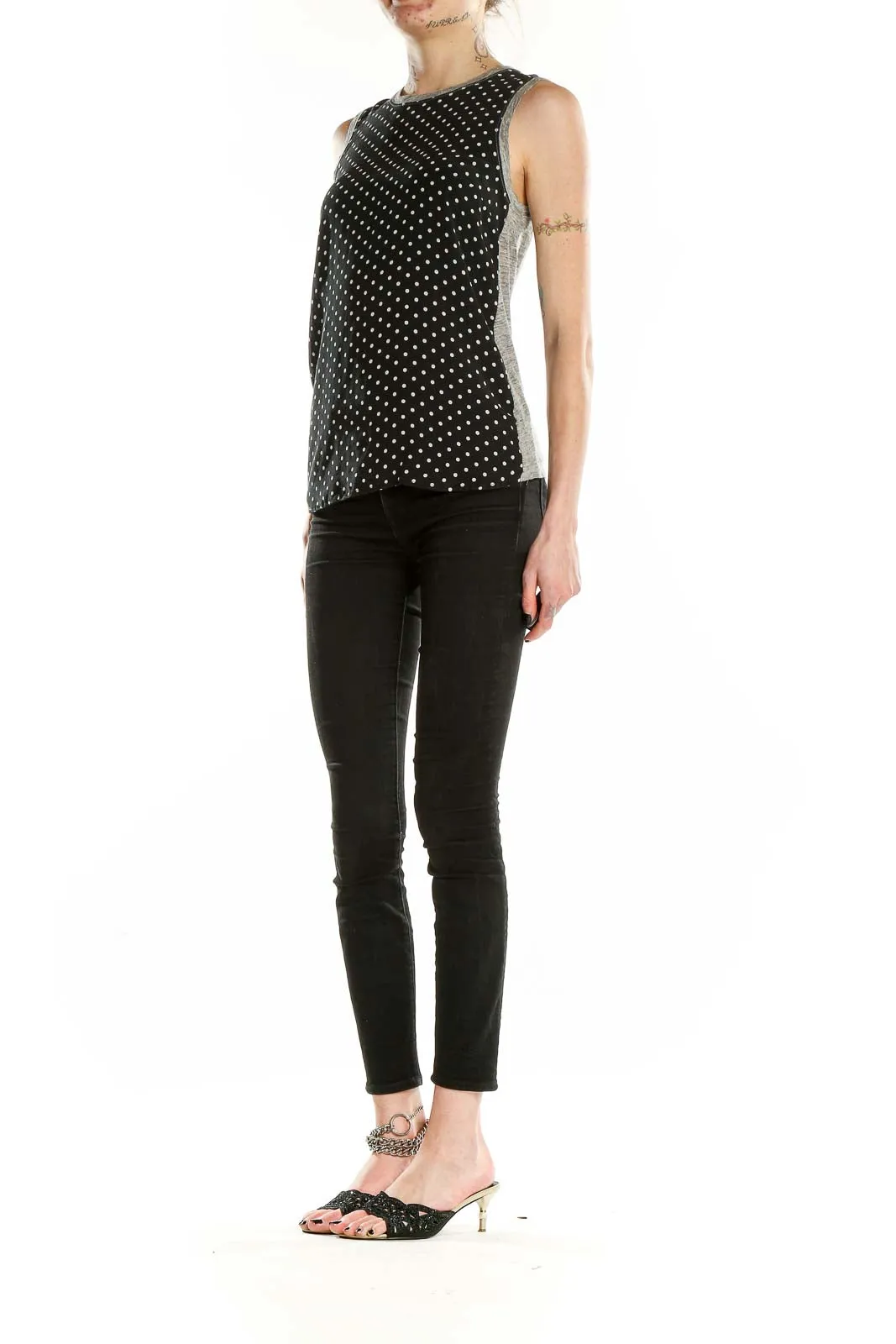 Black Polka Dot Sleeveless Blouse