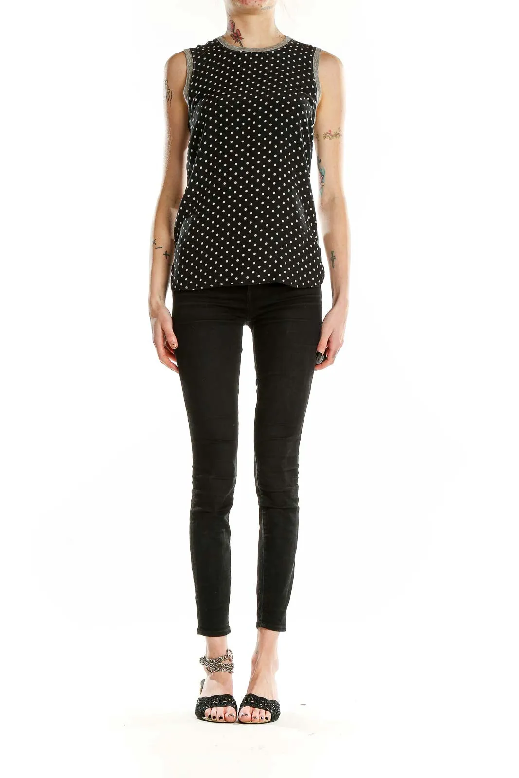 Black Polka Dot Sleeveless Blouse