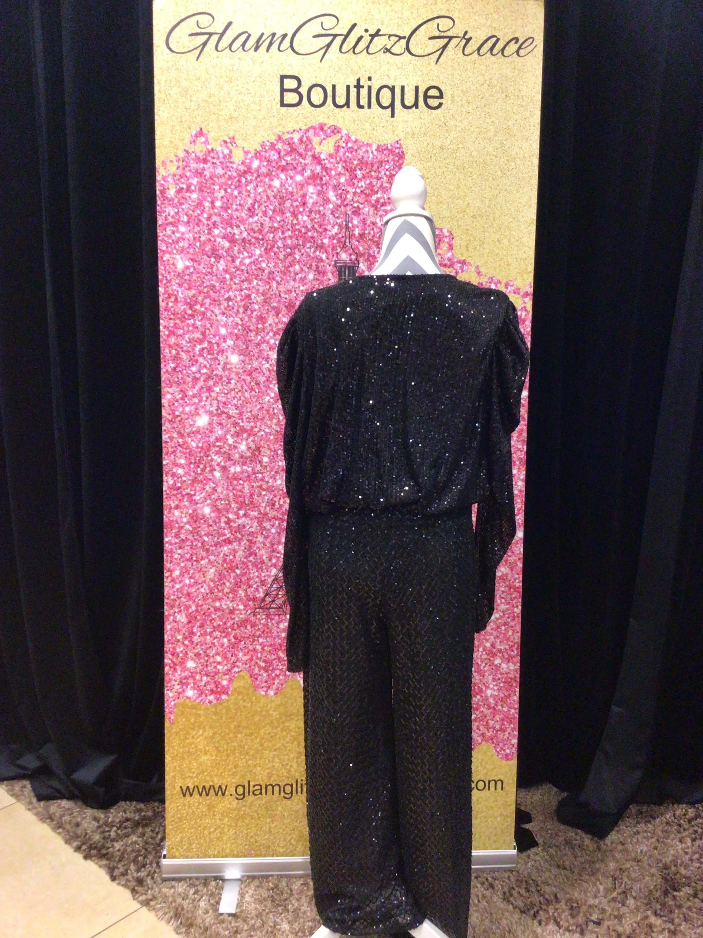 Black Wide legged Sequin Pant