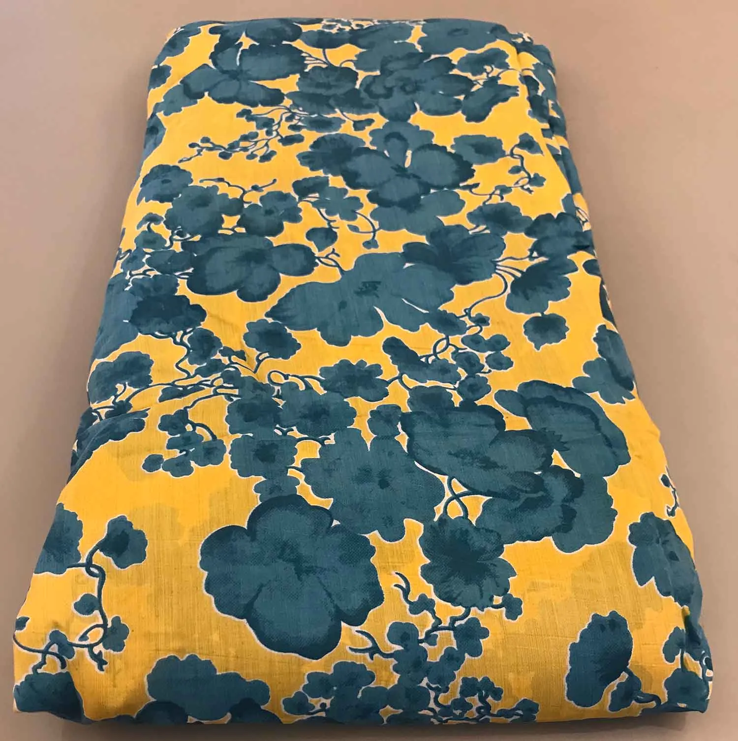 Blue & Yellow Florals Muslin Silk Fabric (Wholesale)