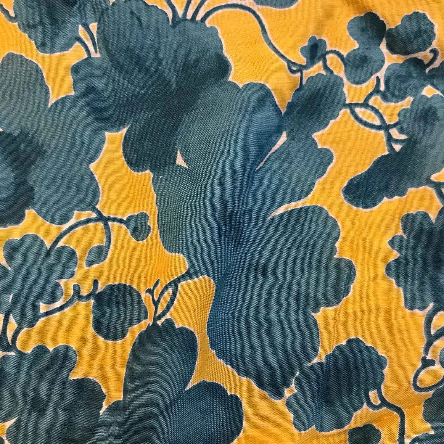 Blue & Yellow Florals Muslin Silk Fabric (Wholesale)