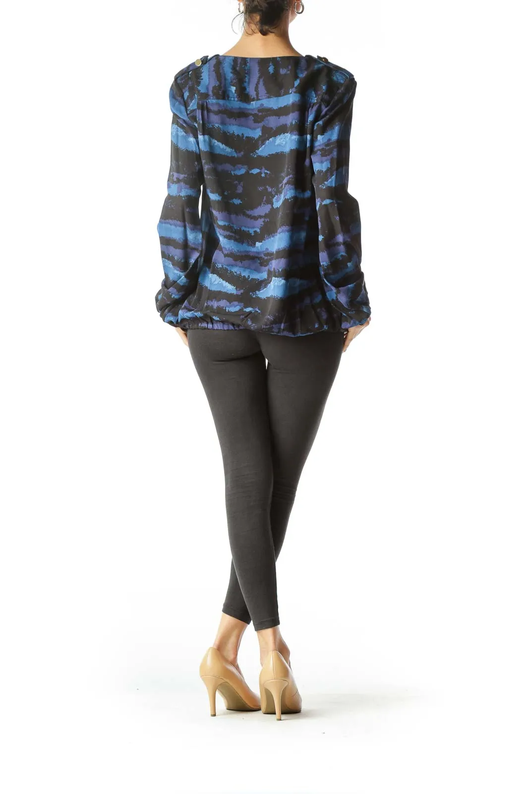 Blue, Black, & Purple Silk Blouse