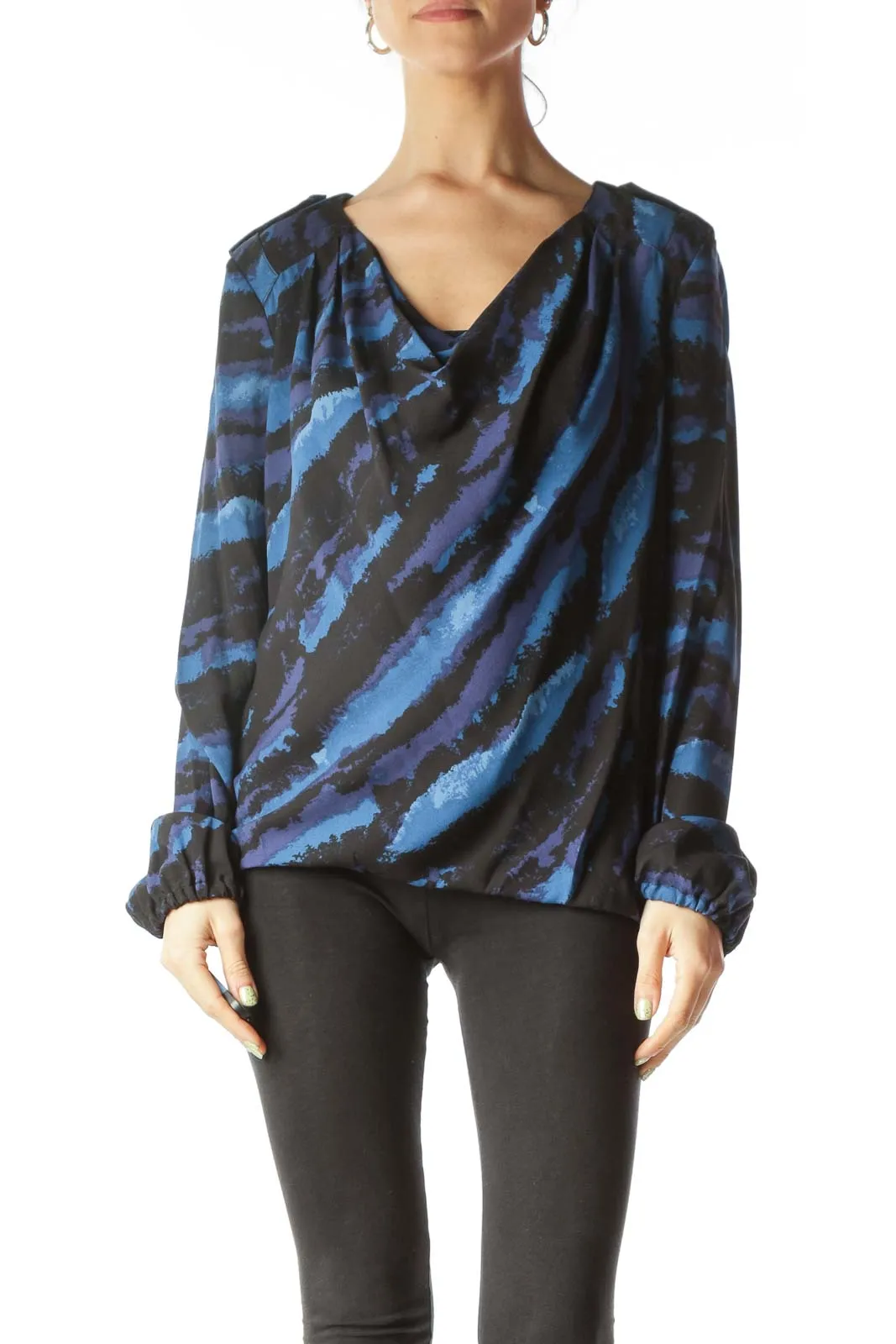 Blue, Black, & Purple Silk Blouse