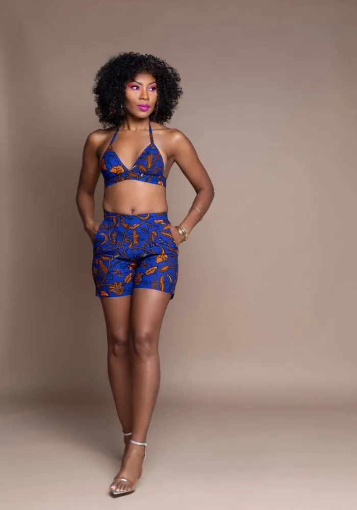 Blue Famata High Waisted Shorts