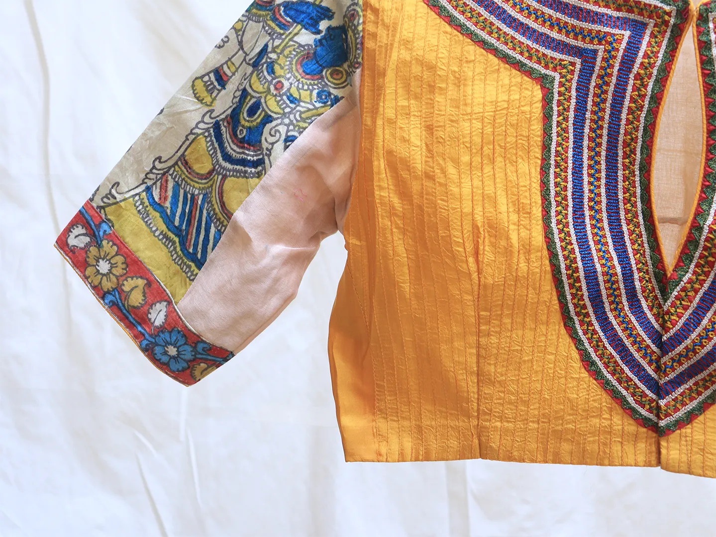 Blush cream and canary yellow, Kalamkari blouse