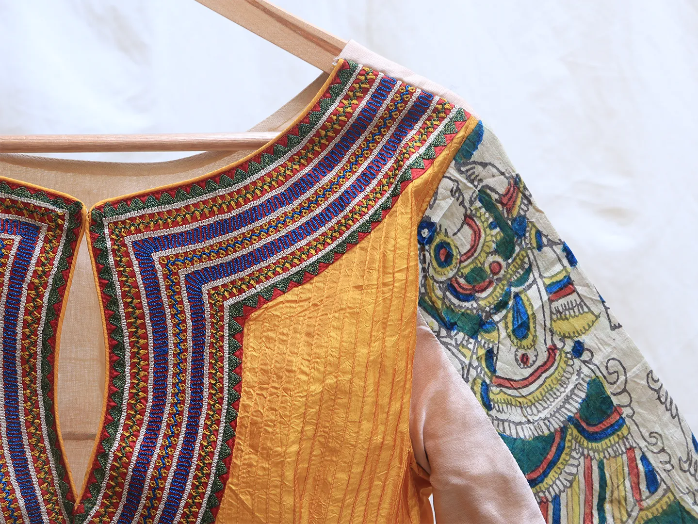 Blush cream and canary yellow, Kalamkari blouse