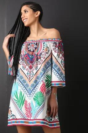 Bohemian Palm Bardot Shift Dress