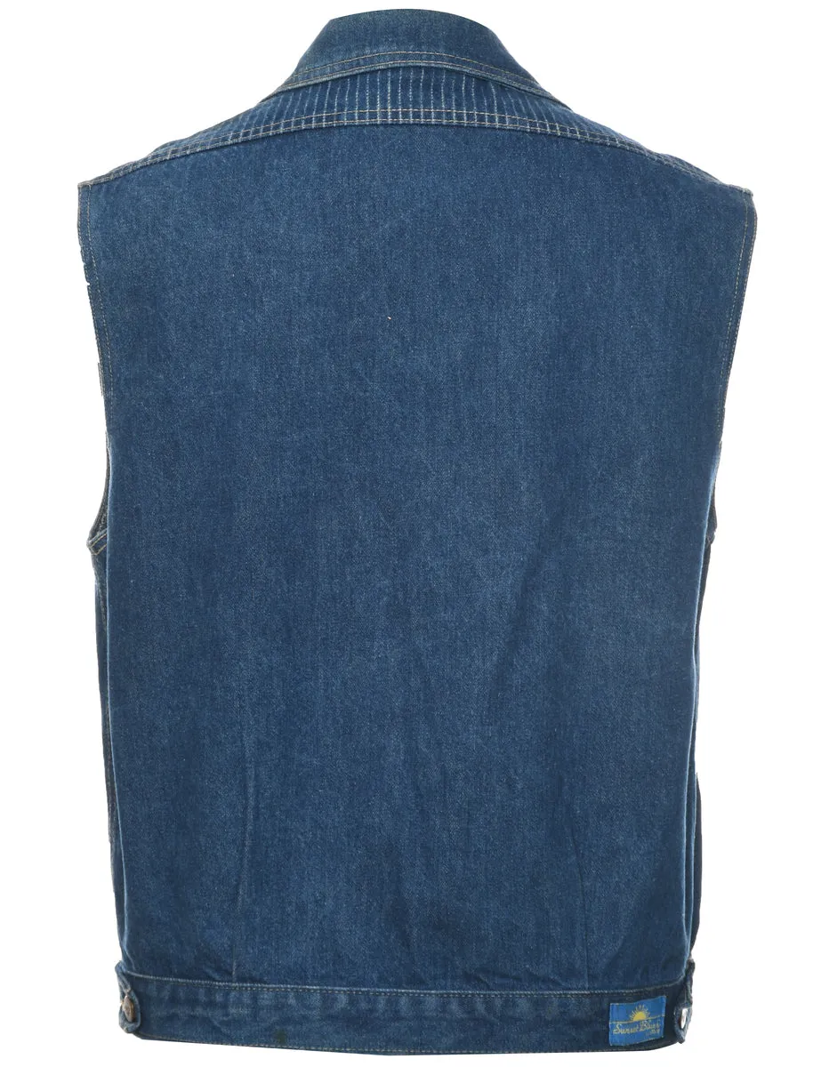 Button Front Denim Jacket Vest - L