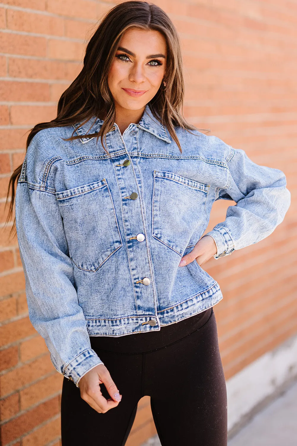 Buttoned Denim Jacket with Pocket