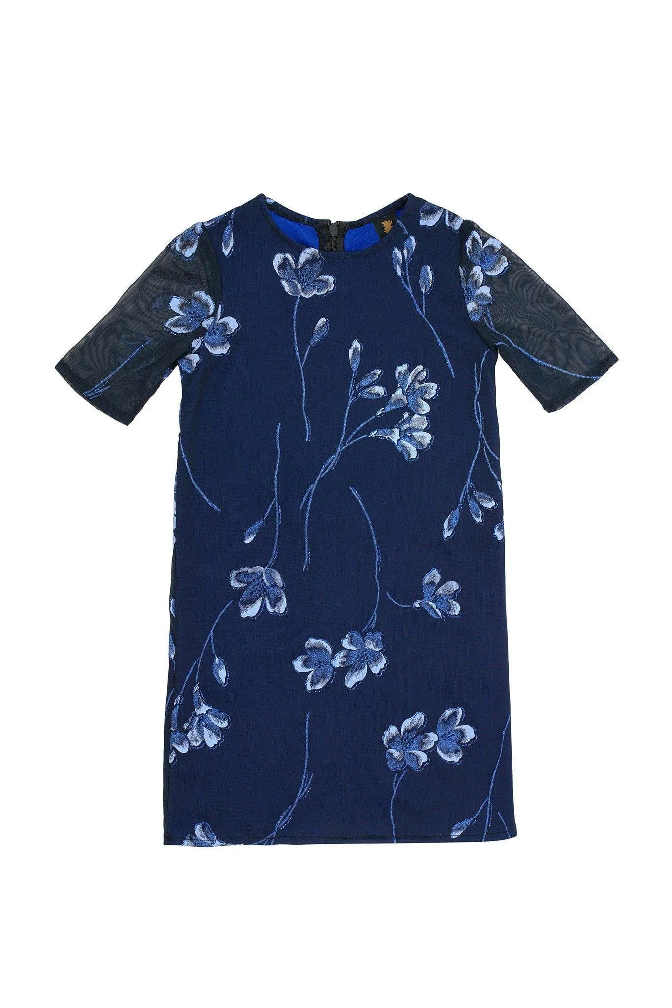 BUY 1 GET 4 FREE! Navy Blue Floral Elbow Sleeve Cute Cocktail Party Shift Dress - Girls