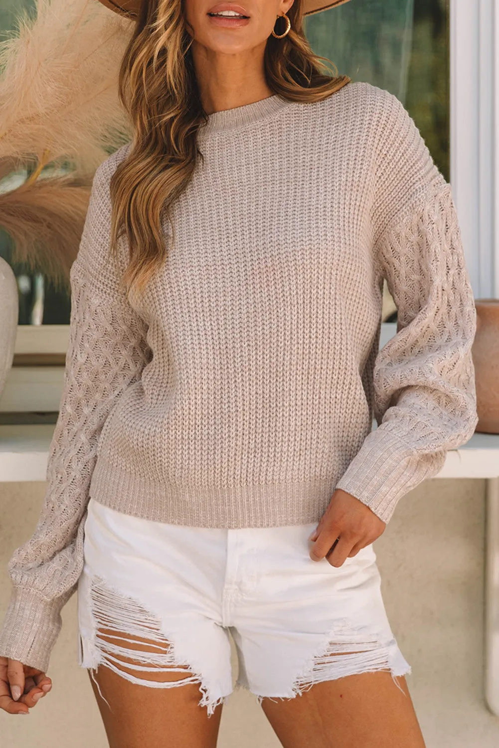 Cable Knit Drop Shoulder Sweater