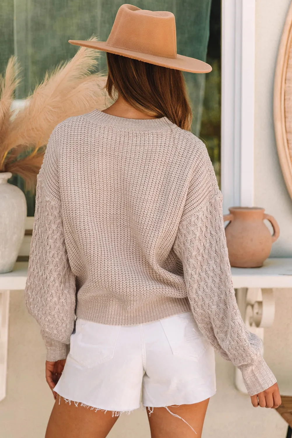 Cable Knit Drop Shoulder Sweater