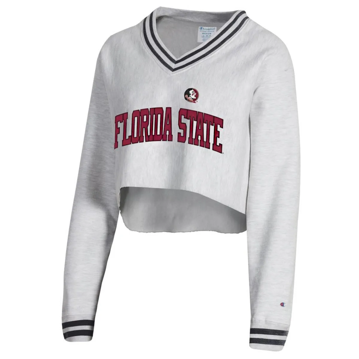 Champion Women's Seminole Logo/Seminoles Reverse Weave Crop V-neck Fleece - Grey/Black