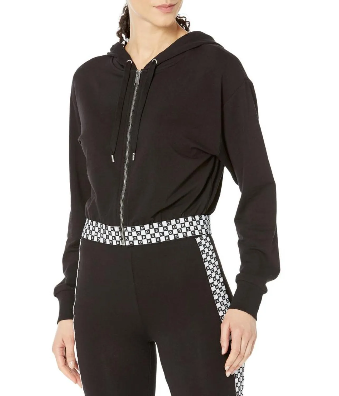 Checker Crop Zip-Up Hoodie