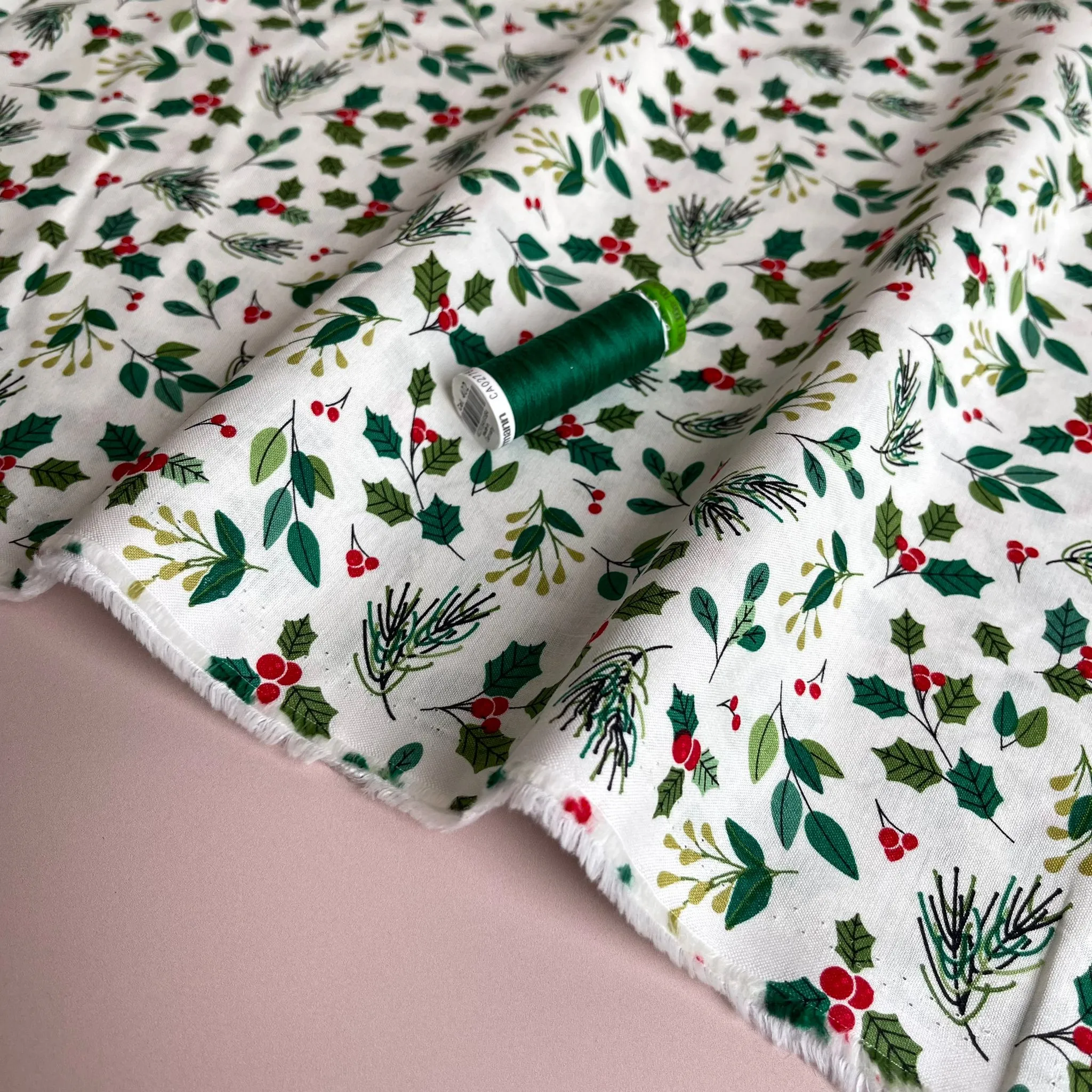 Christmas Holly Cotton Poplin Fabric