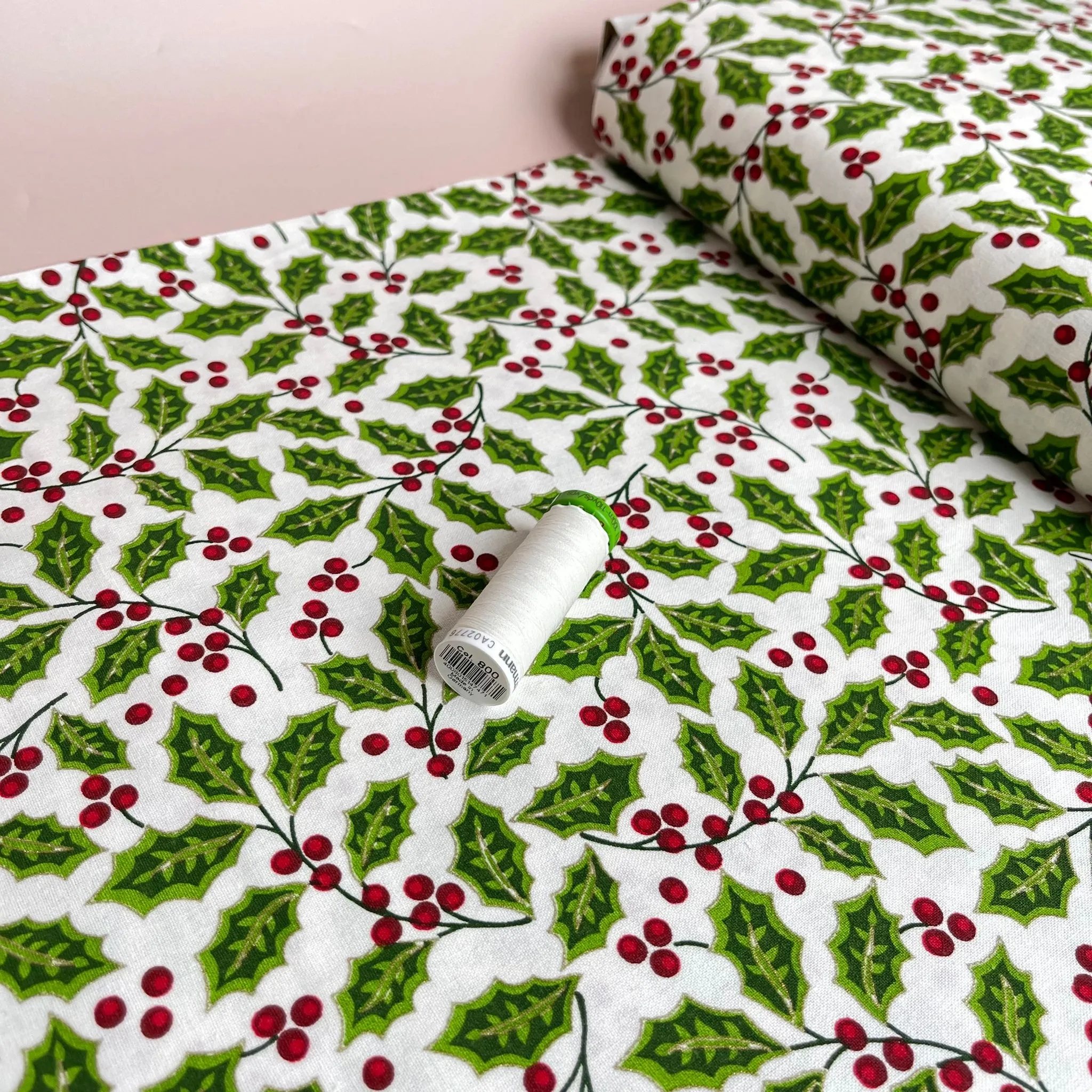 Christmas Holly Cotton Poplin Fabric