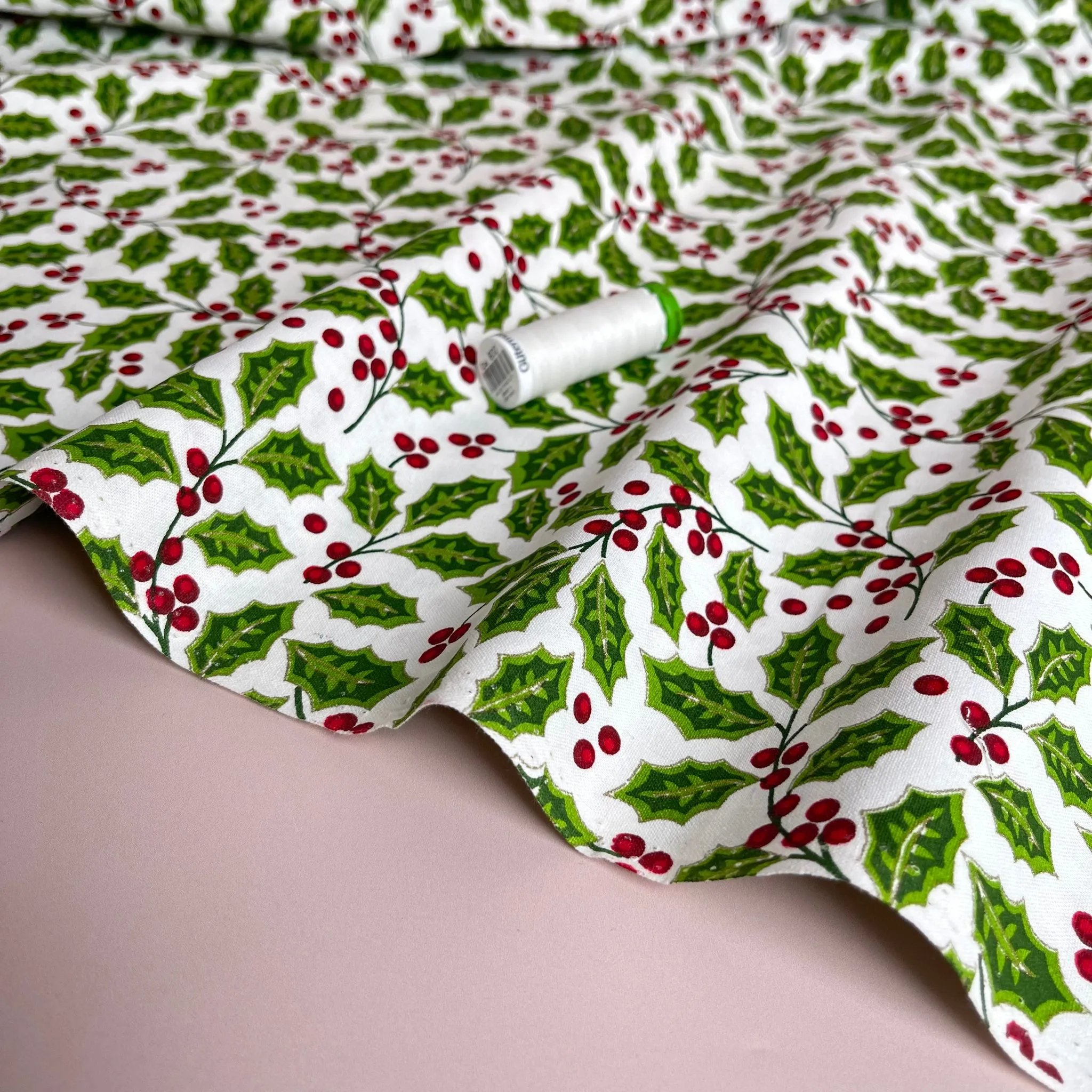 Christmas Holly Cotton Poplin Fabric