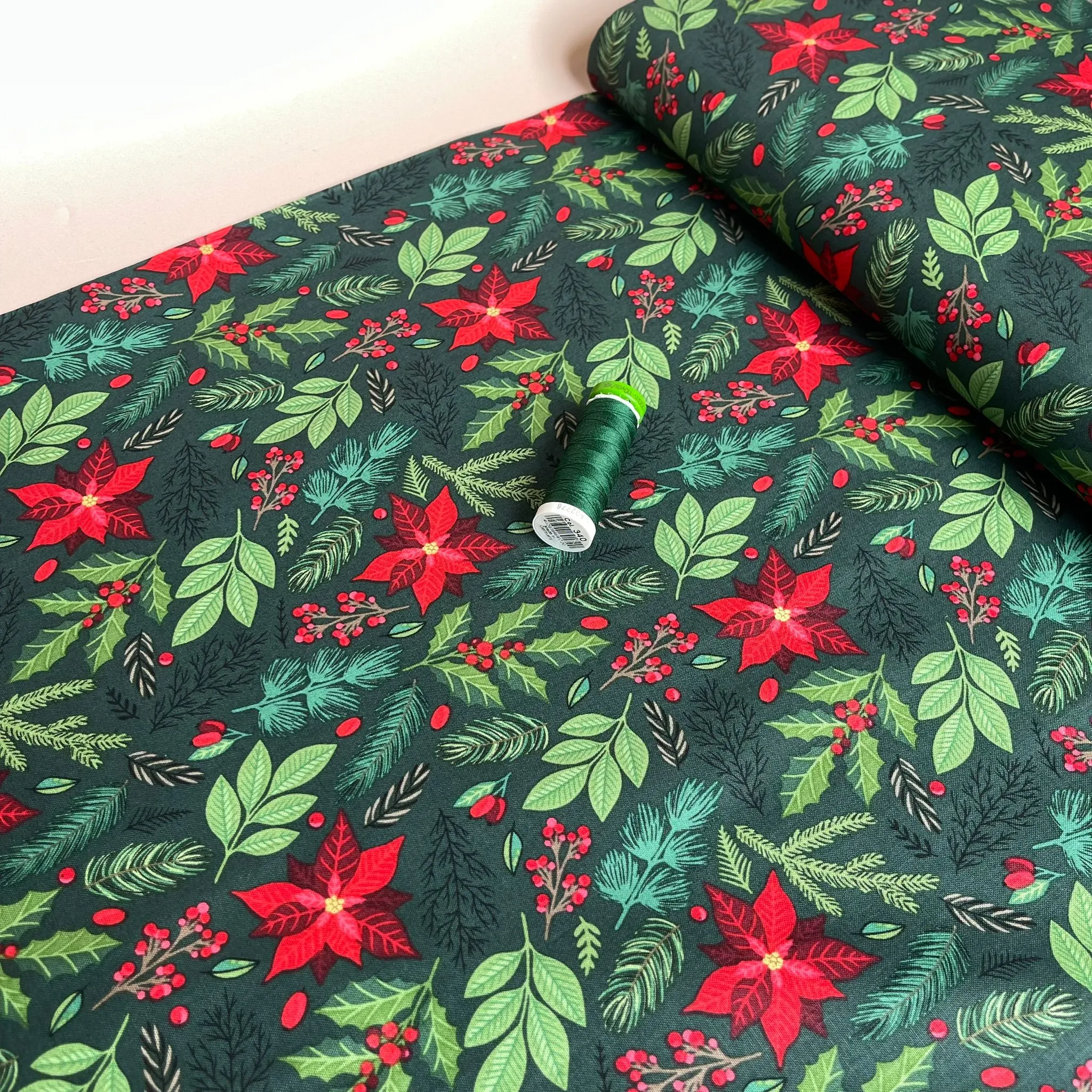 Christmas Holly Cotton Poplin Fabric