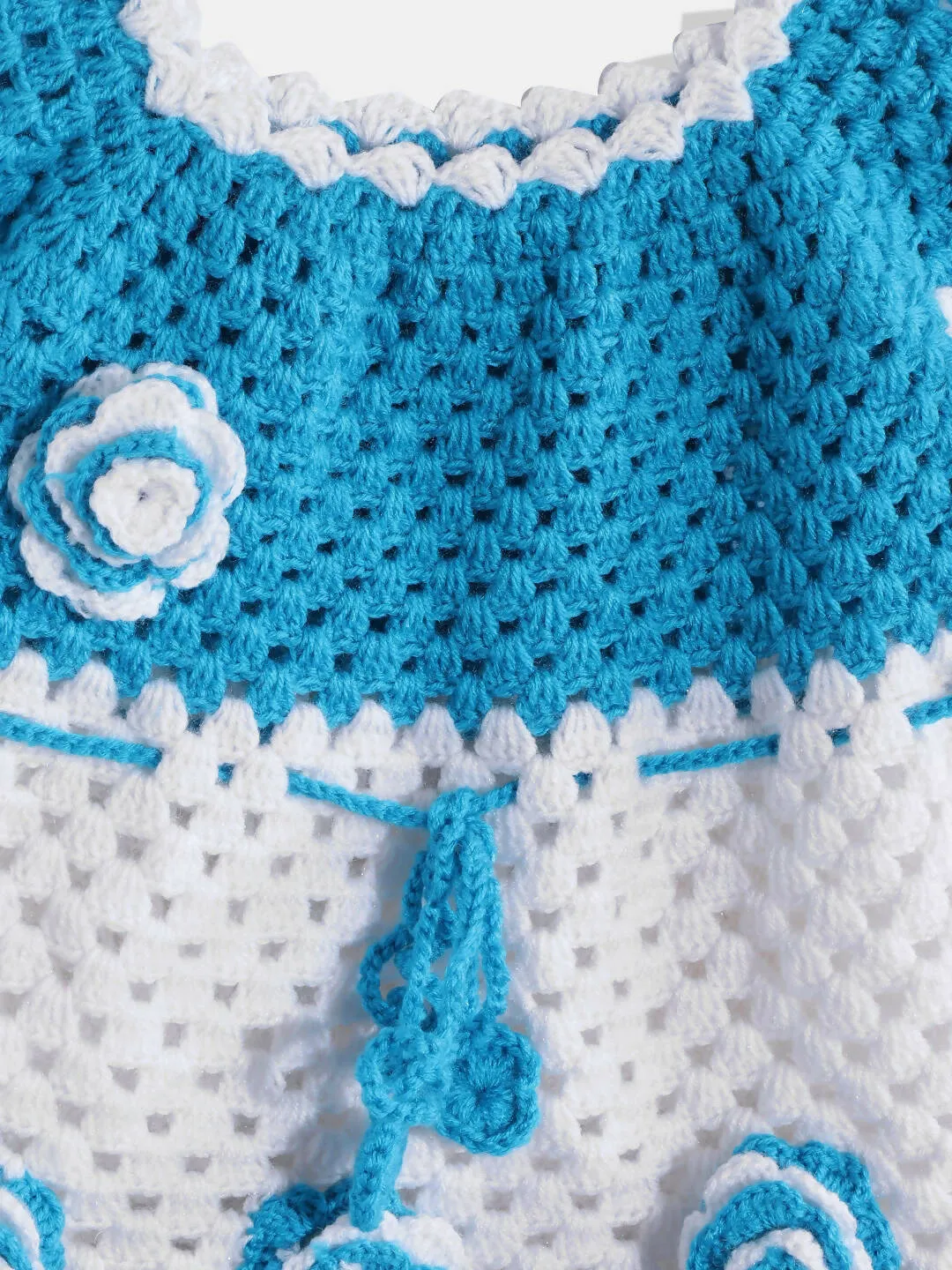 ChutPut Hand knitted Crochet AquaWool Dress For Baby Girls - Blue