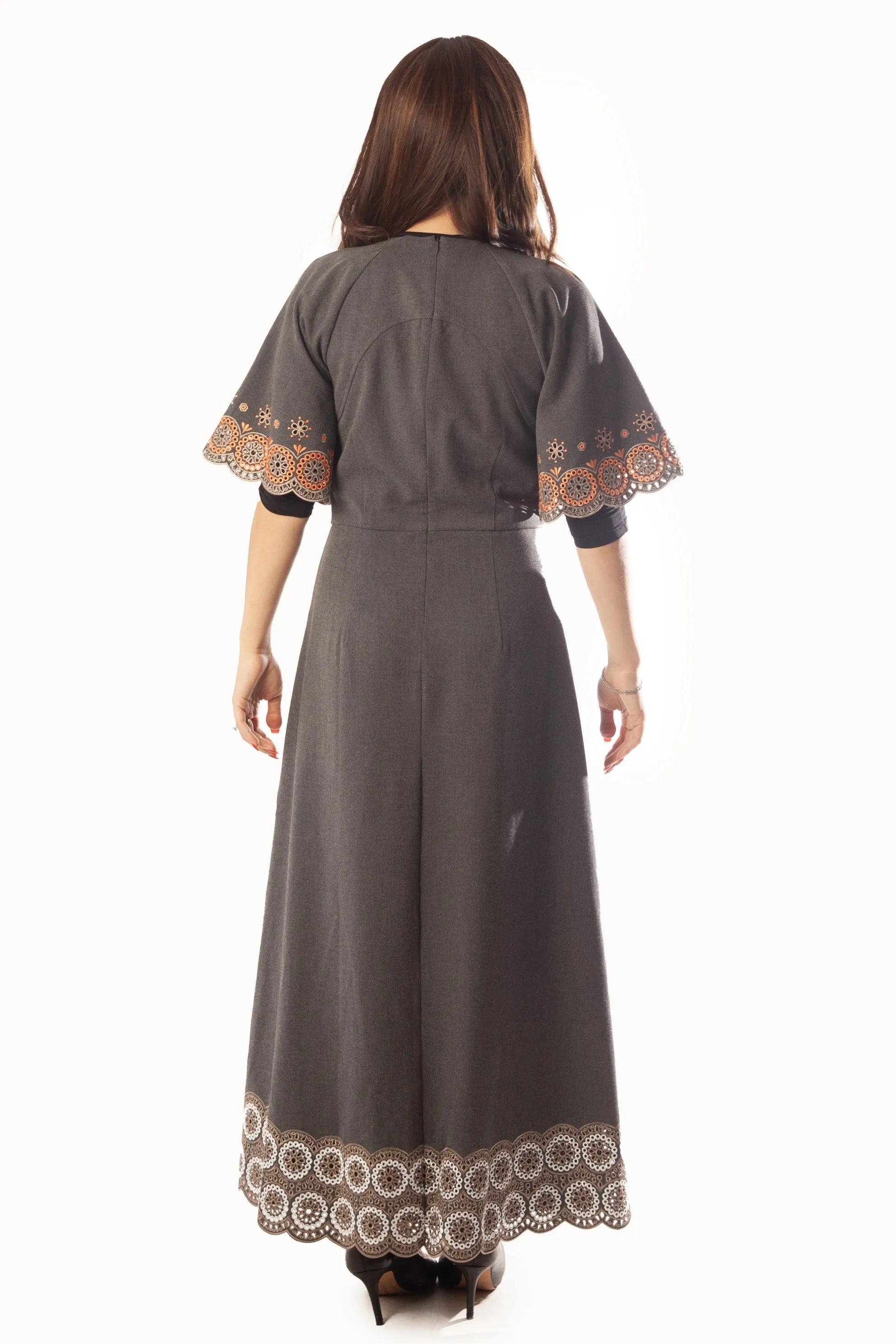 Circle Embroidered sleeves   Hem Dress