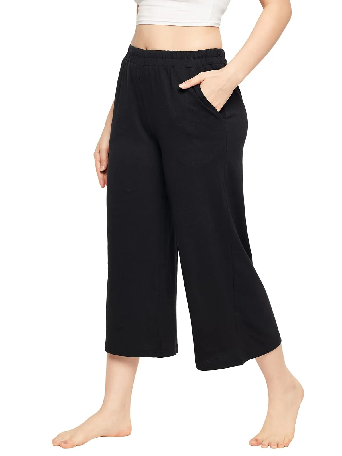 Clovia Women's Cotton Solid Capris (LB0182P13_Black_XS)