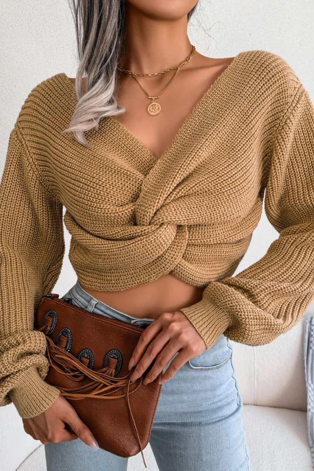 'Danica' Knotted Navel Knitted Sweater (3 Colors)