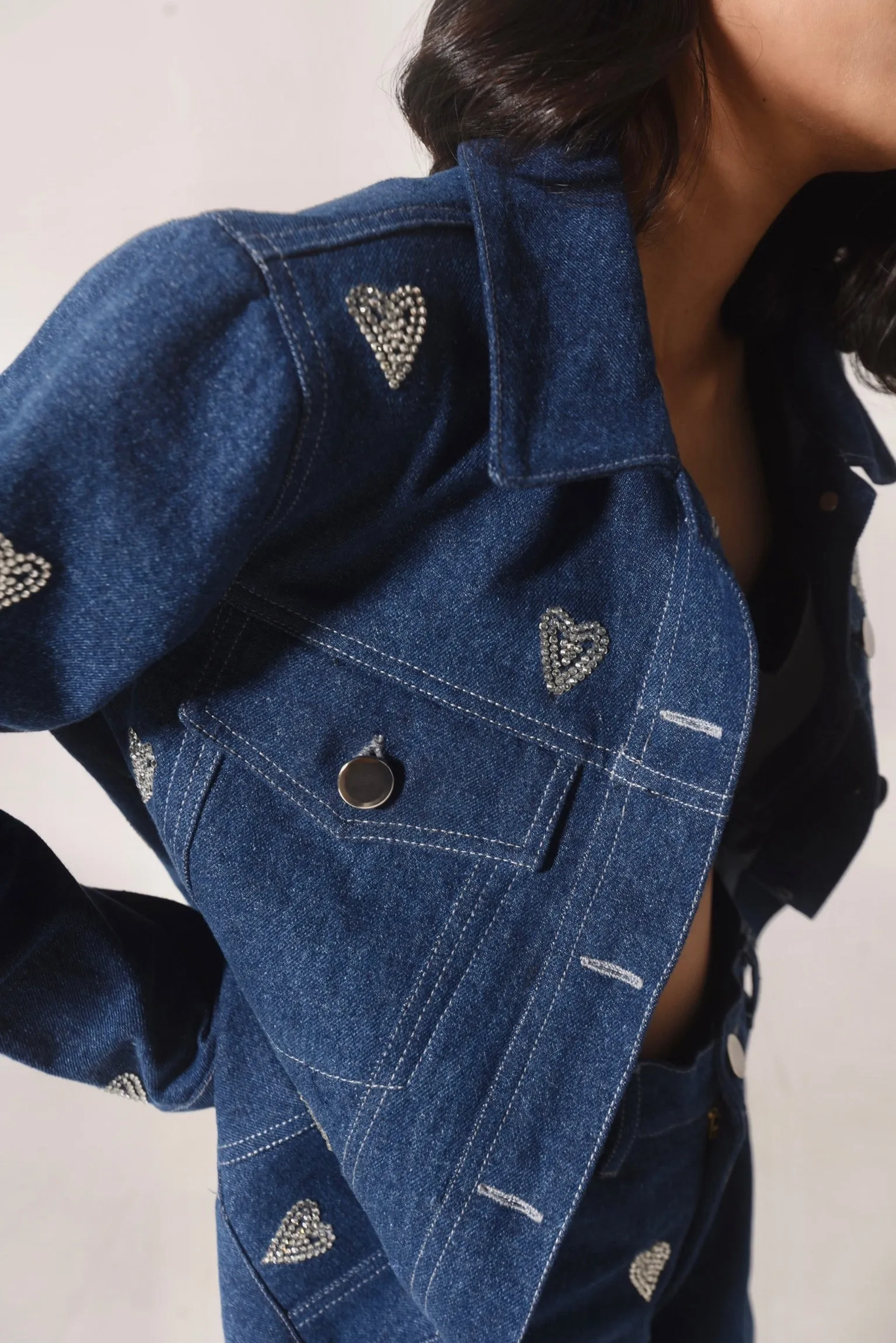 Denim jacket with hearts