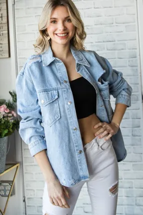 Distressed Washed Denim Jacket