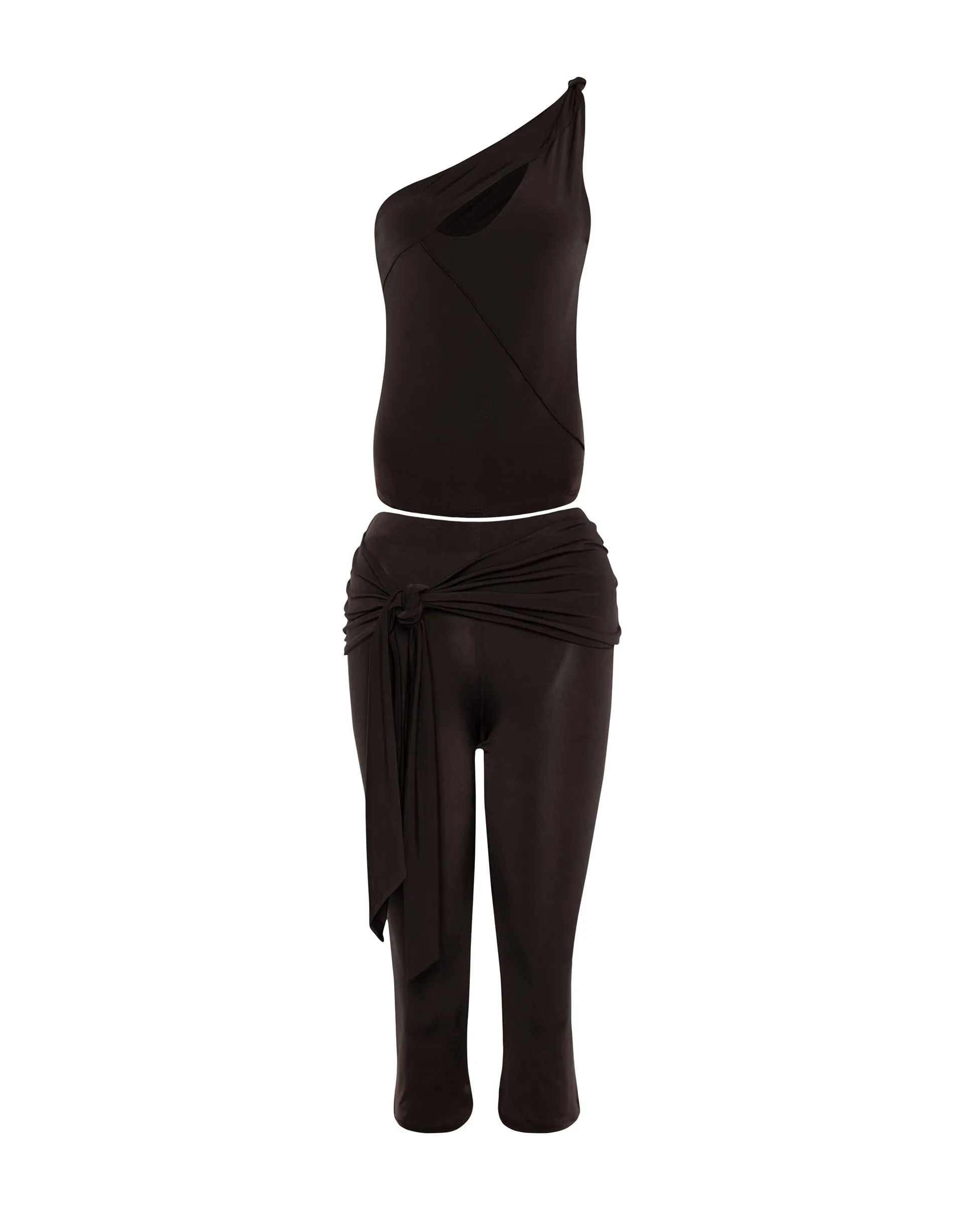 Effy Capri Trousers with Wrap Waistband in Mocca