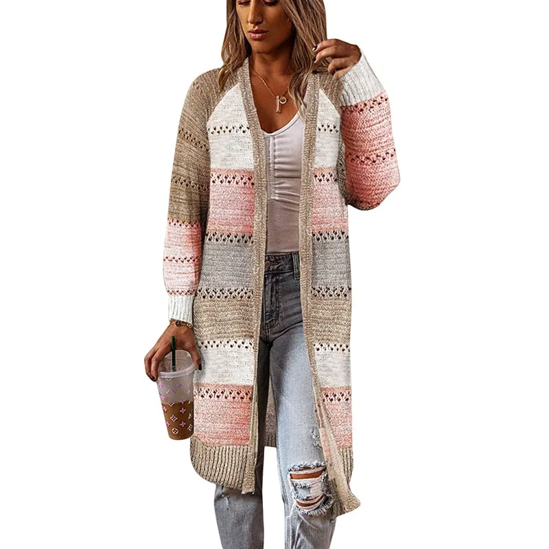 FashionSierra - Women Cardigan Sweaters Long Knitted Coats Casual Stripe