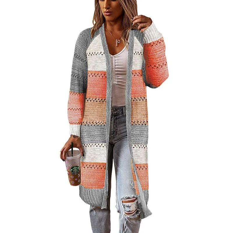 FashionSierra - Women Cardigan Sweaters Long Knitted Coats Casual Stripe